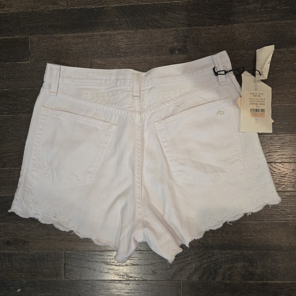 rag & bone White Embroidered Justine Jean Shorts - Distressed Denim - SZ 29 - Picture 3 of 12
